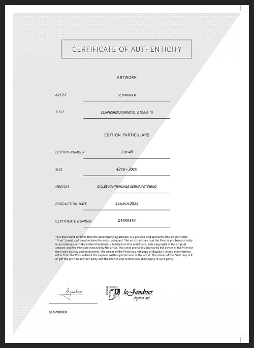 Sample of certificate of authenticity for a limited edition print from a Lejandrier's artwork